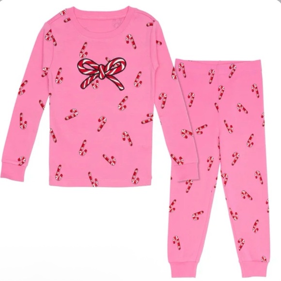 🆕- Kids 2pc Organic Cotton Candy Cane Pajama Set. Size: 4T - Picture 1 of 7